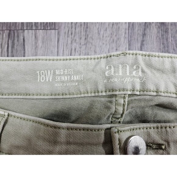 (3/$35) a.n.a Jeans Womens 18W Sage Green Mid-Rise Skinny Ankle Plus Size Denim - Picture 4 of 11